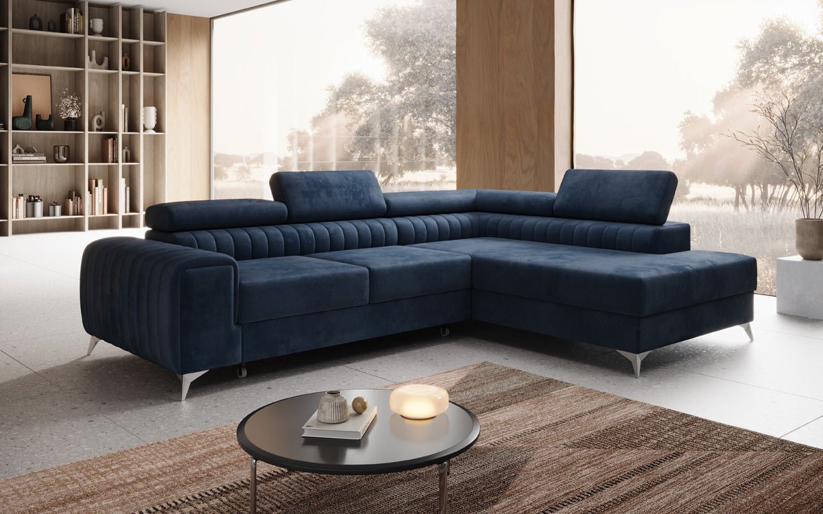 Designer Sofa Aurea L mat Schloof- an Zesummeklappfunktioun a Samt