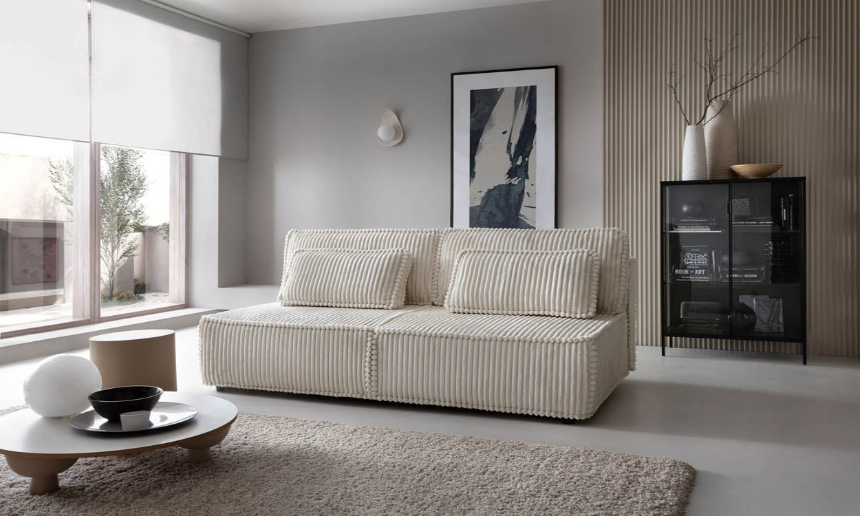 Designer Sofa Komma mat Schloffunktion an Stauraum