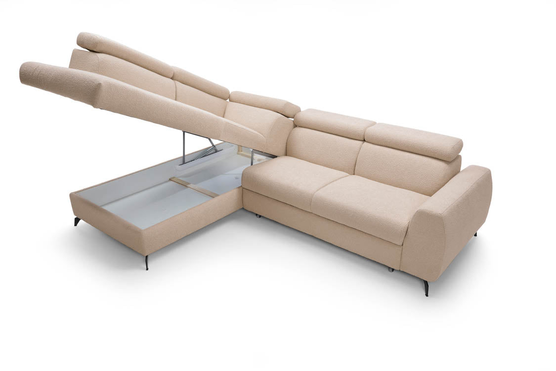 Designer Ecksofa Stille mat Schlof- a Klappfunktioun