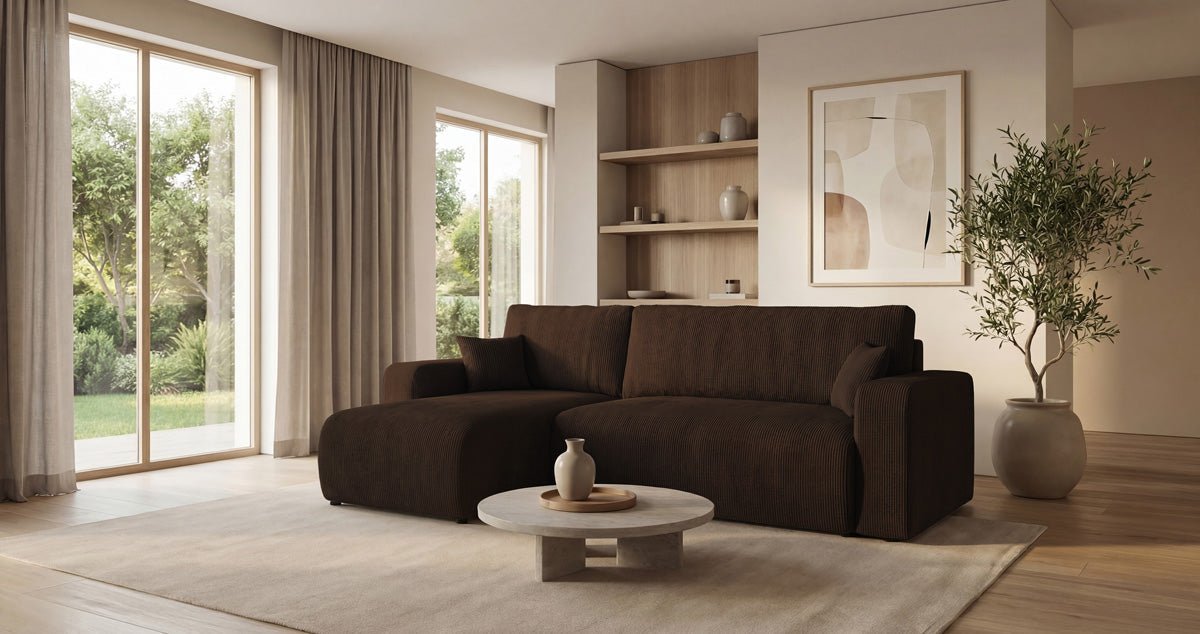 Designer-Sofa Calva mat Schlof- a Klappfunktioun a Cord