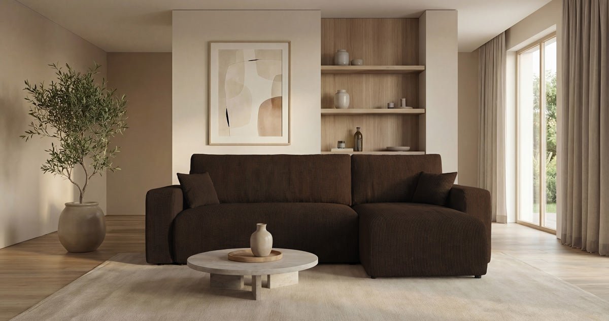 Designer-Sofa Calva mat Schlof- a Klappfunktioun a Cord