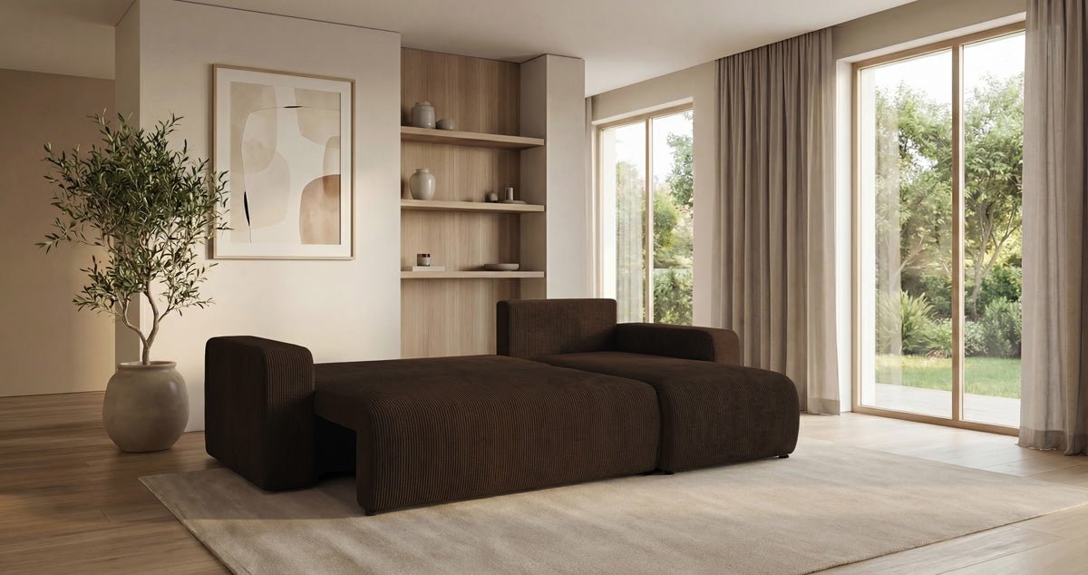 Designer-Sofa Calva mat Schlof- a Klappfunktioun a Cord