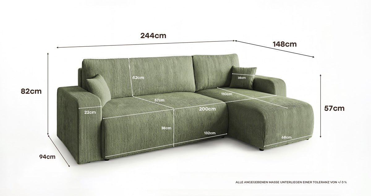 Designer-Sofa Calva mat Schlof- a Klappfunktioun a Cord
