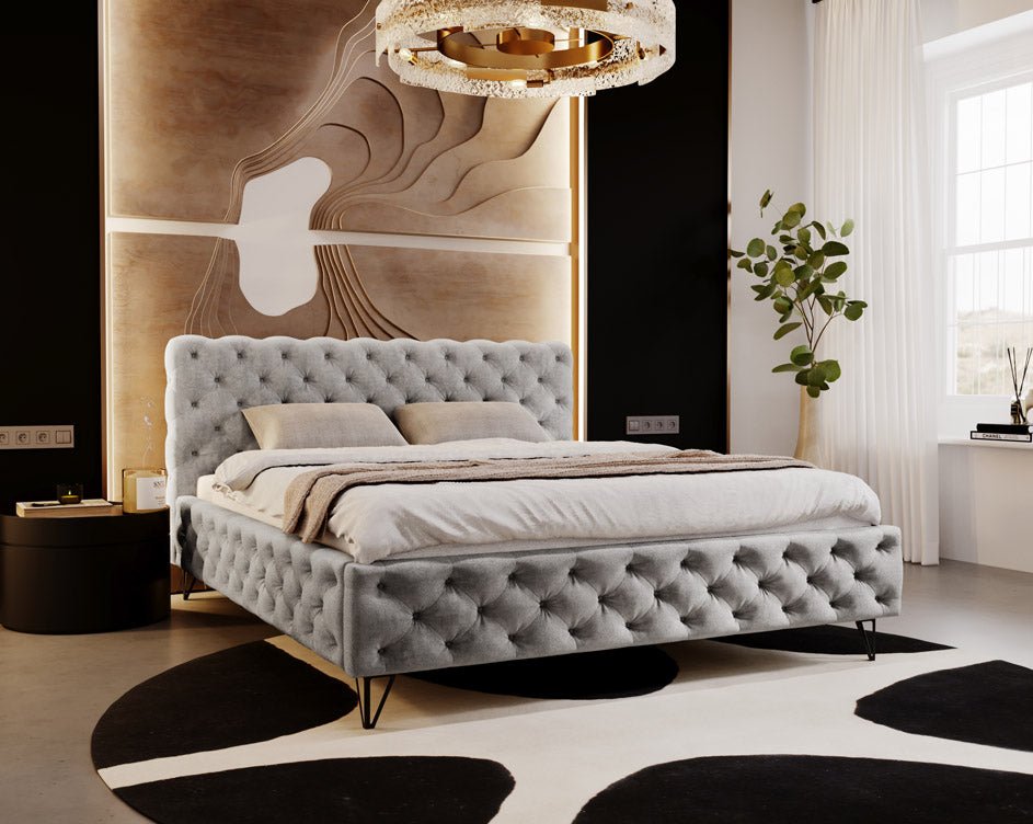 Designer Polsterbett Sienna aus Samt ouni Stauraum