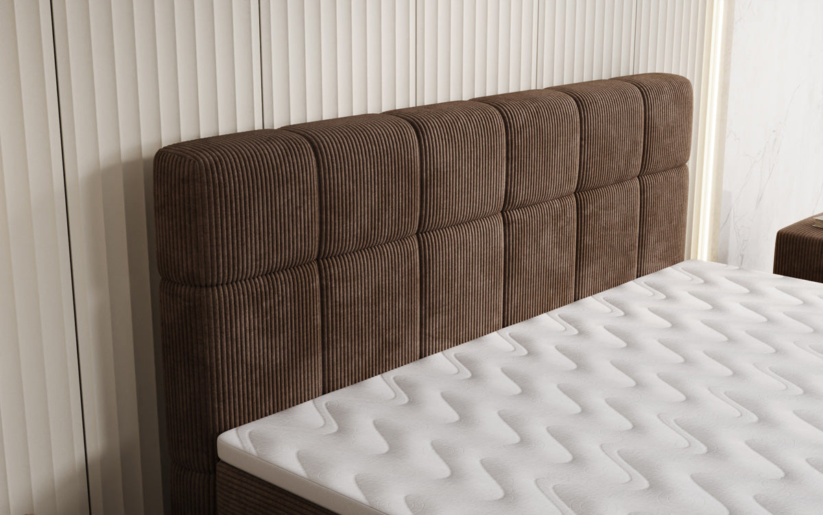 Boxspringbett Vera aus Cord mat héije Féiss