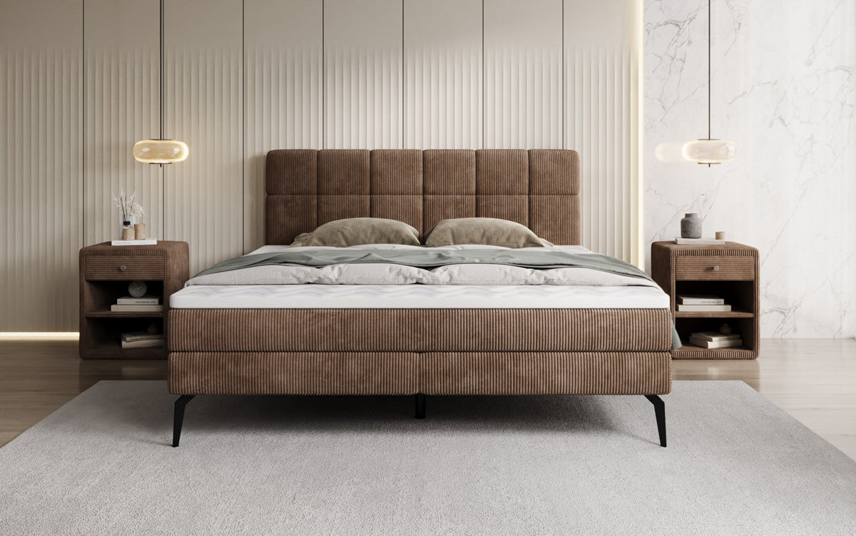 Boxspringbett Vera aus Cord mat héije Féiss