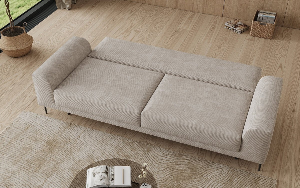 Designer-3-Sëtzer-Sofa Bloom a Cord mat Schloffunktioun a Stauraum