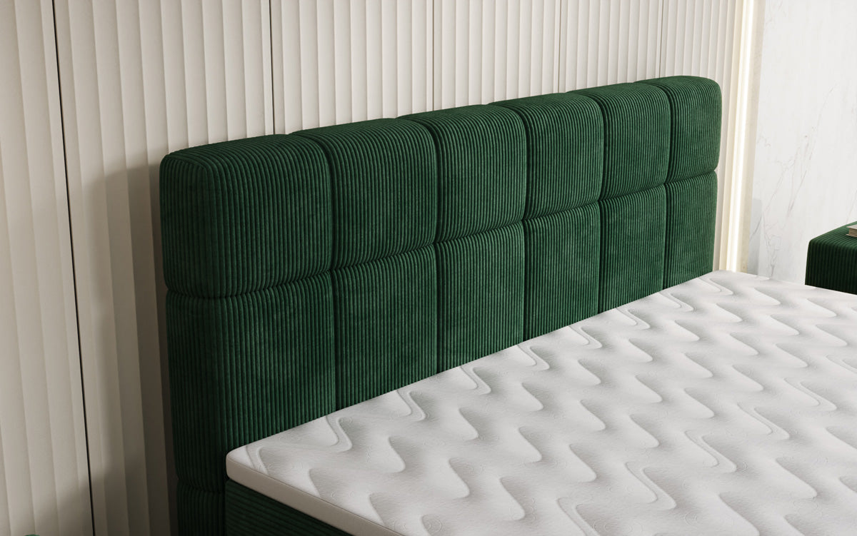 Boxspringbett Vera aus Cord mat héije Féiss