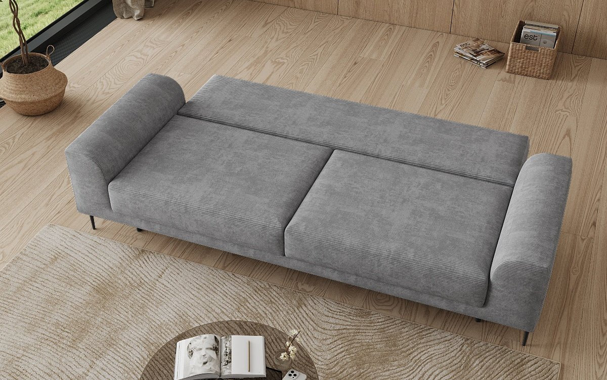 Designer-3-Sëtzer-Sofa Bloom a Cord mat Schloffunktioun a Stauraum