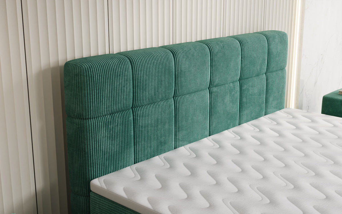 Boxspringbett Vera aus Cord mat héije Féiss