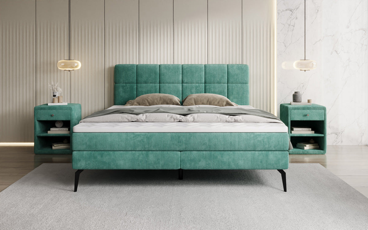 Boxspringbett Vera aus Cord mat héije Féiss