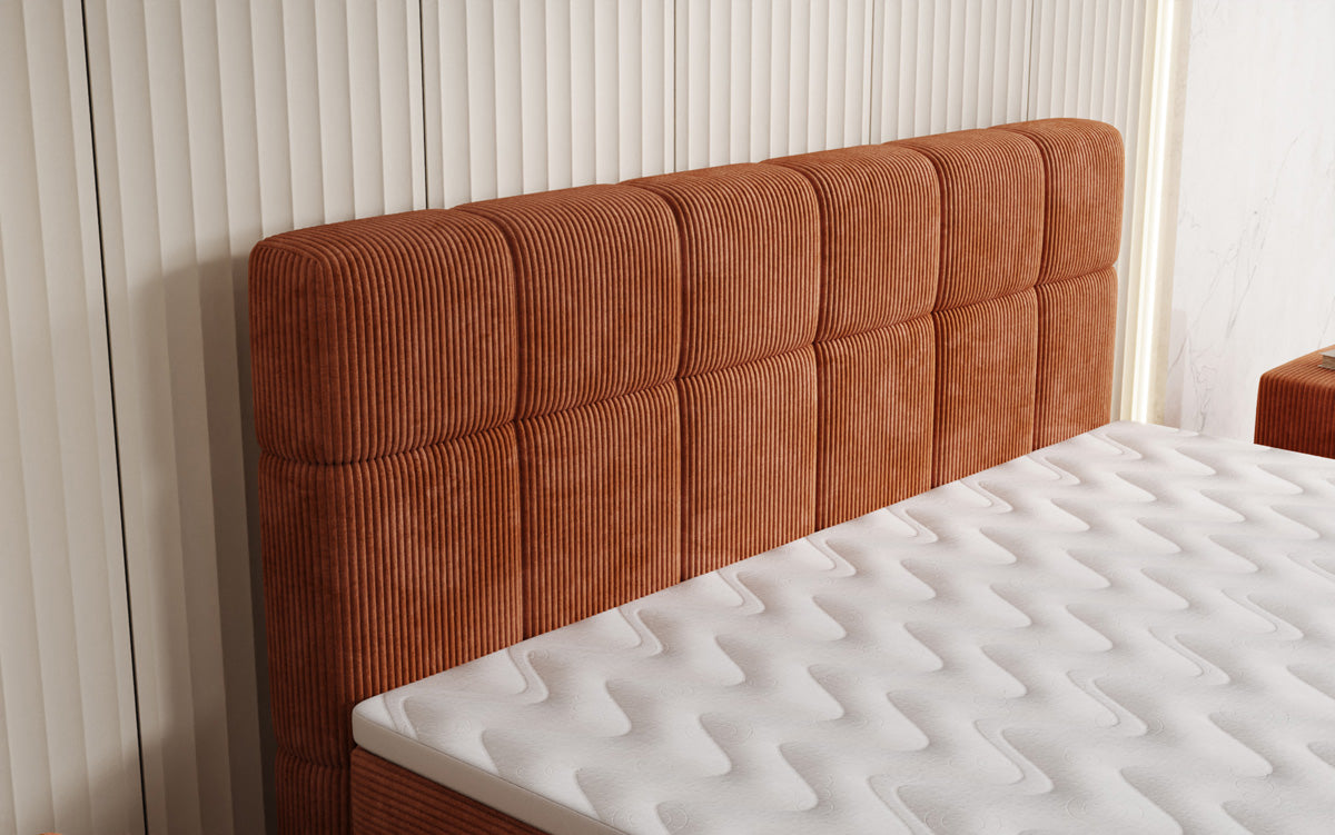 Boxspringbett Vera aus Cord mat héije Féiss