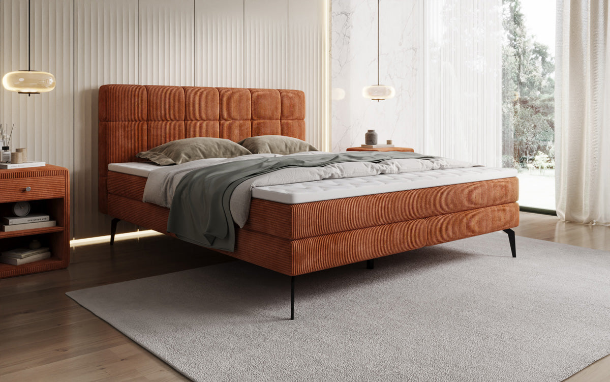 Boxspringbett Vera aus Cord mat héije Féiss