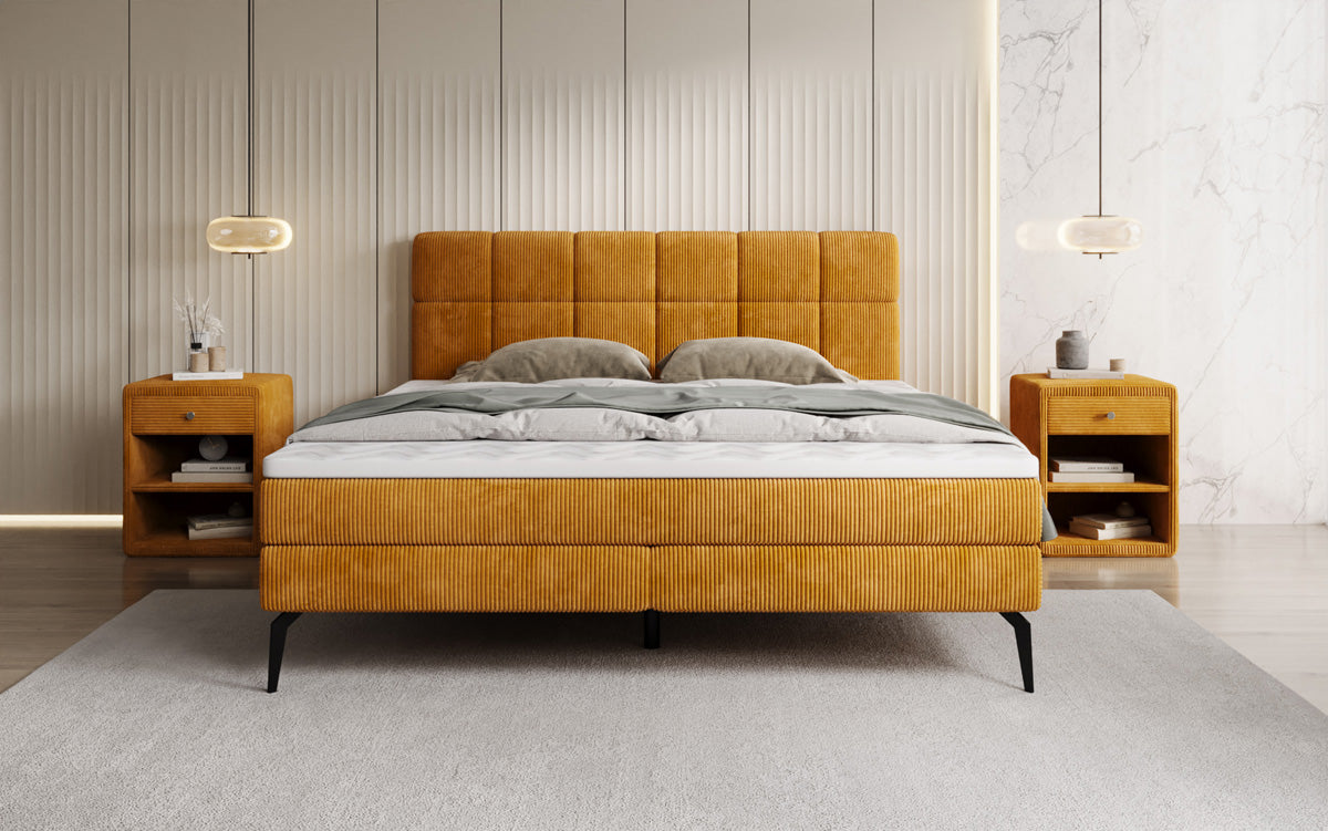 Boxspringbett Vera aus Cord mat héije Féiss