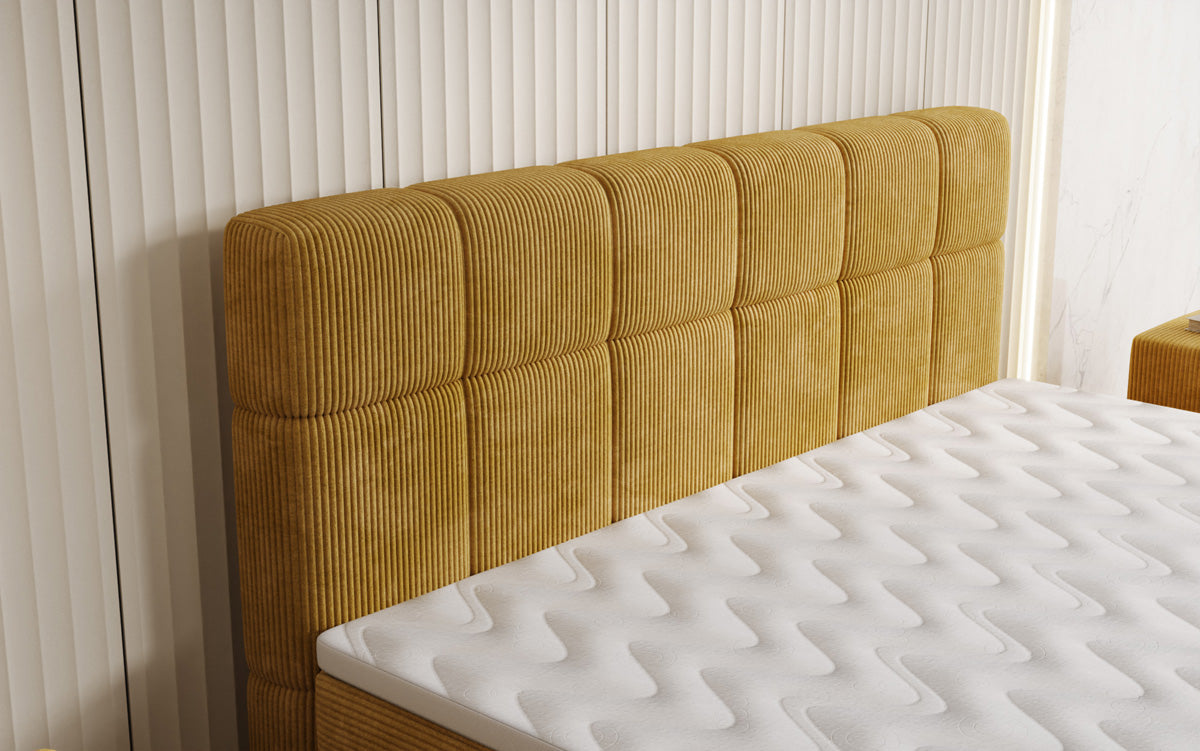 Boxspringbett Vera aus Cord mat héije Féiss