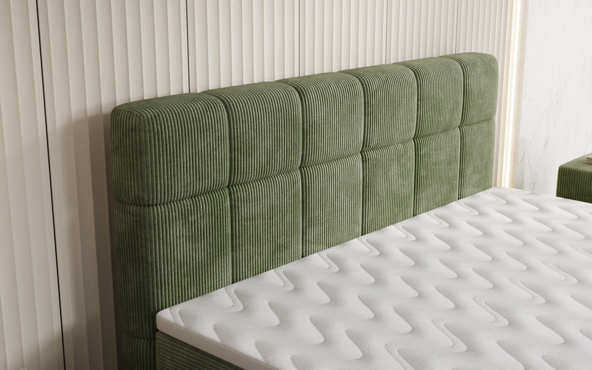 Boxspringbett Vera aus Cord mat héije Féiss