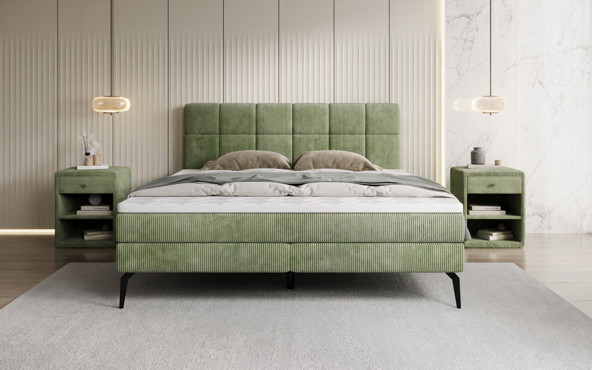 Boxspringbett Vera aus Cord mat héije Féiss