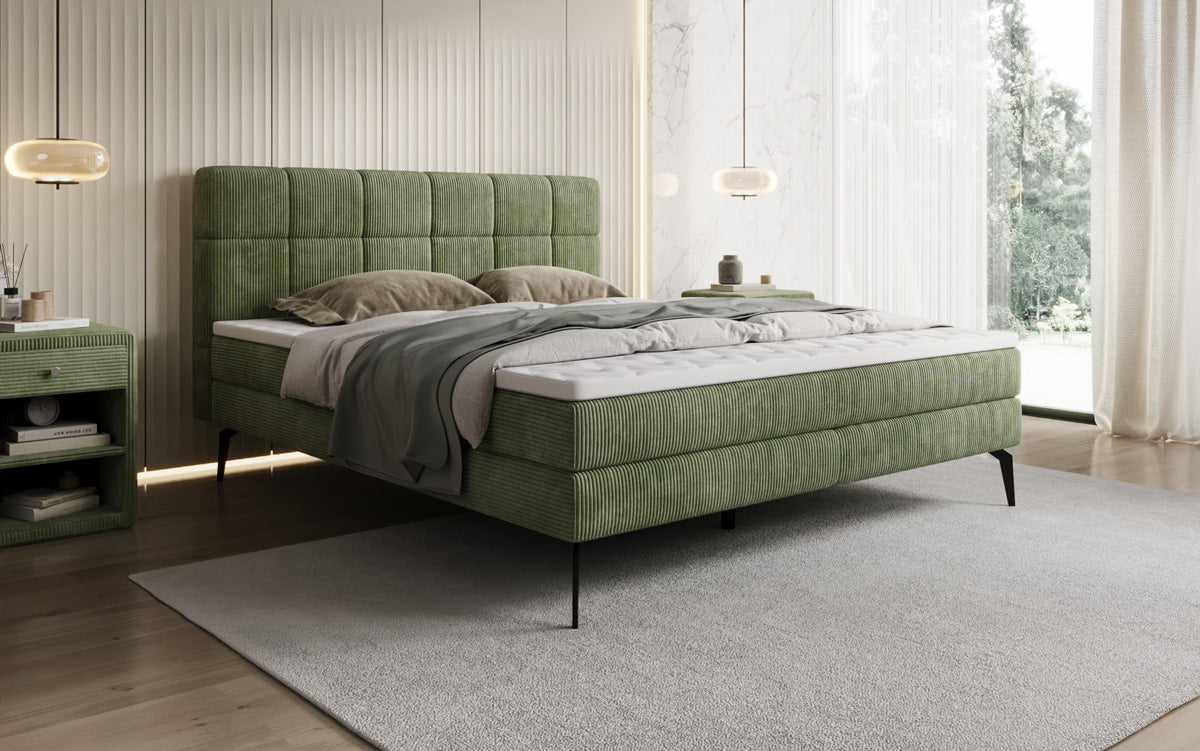 Boxspringbett Vera aus Cord mat héije Féiss