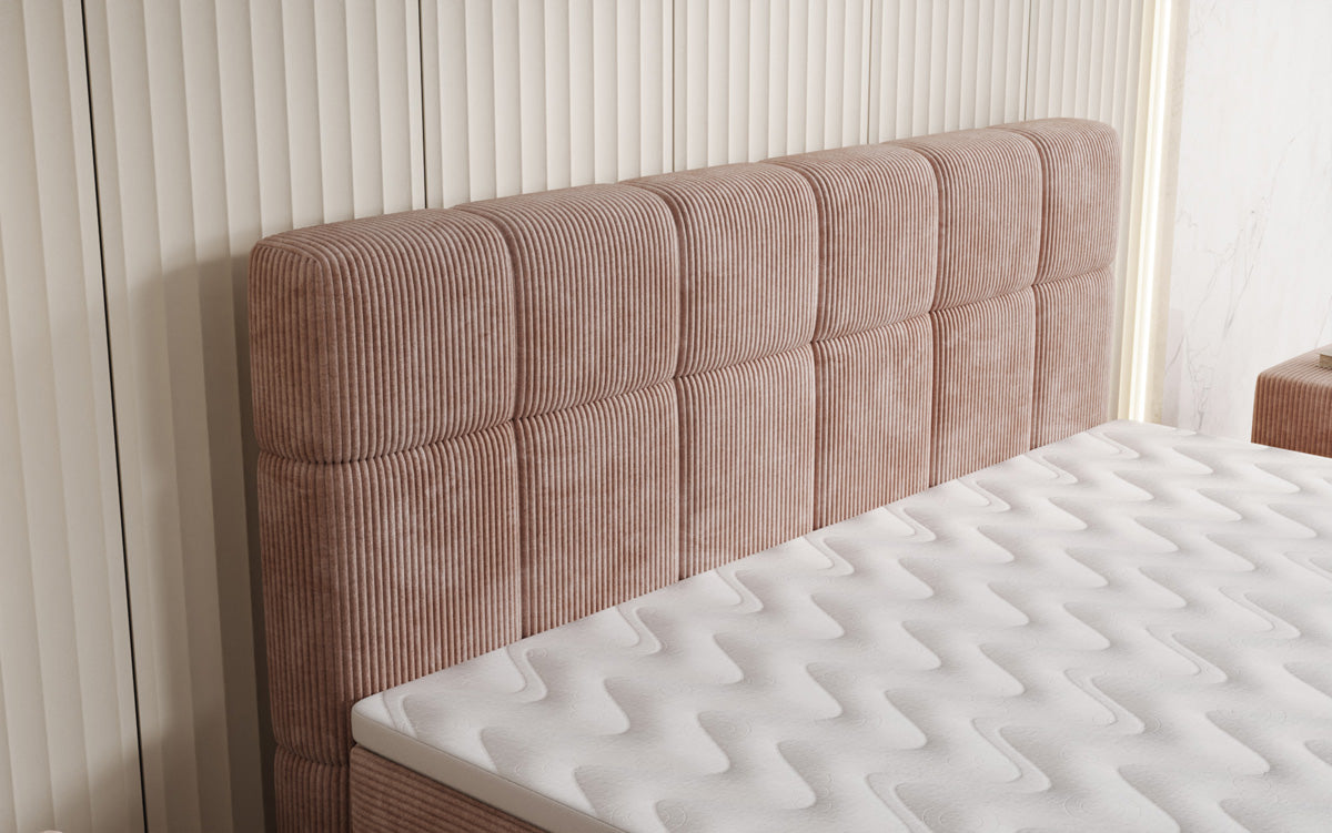 Boxspringbett Vera aus Cord mat héije Féiss