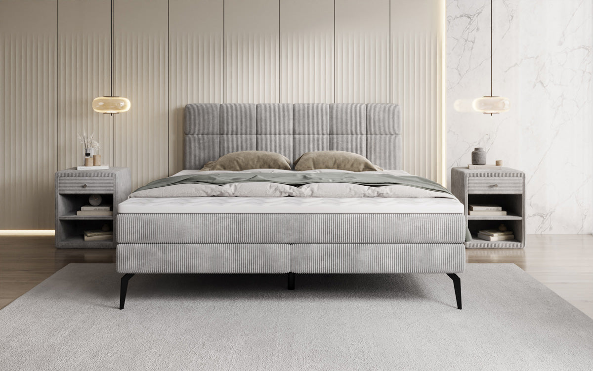 Boxspringbett Vera aus Cord mat héije Féiss