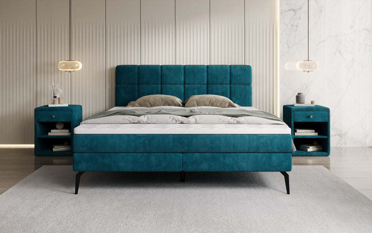 Boxspringbett Vera aus Cord mat héije Féiss