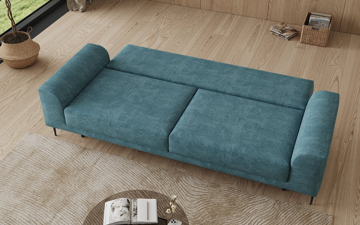 Designer-3-Sëtzer-Sofa Bloom a Cord mat Schloffunktioun a Stauraum