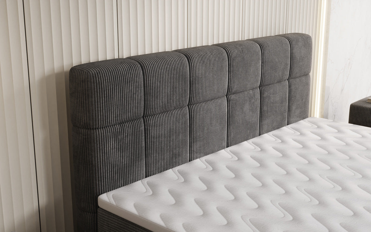 Boxspringbett Vera aus Cord mat héije Féiss