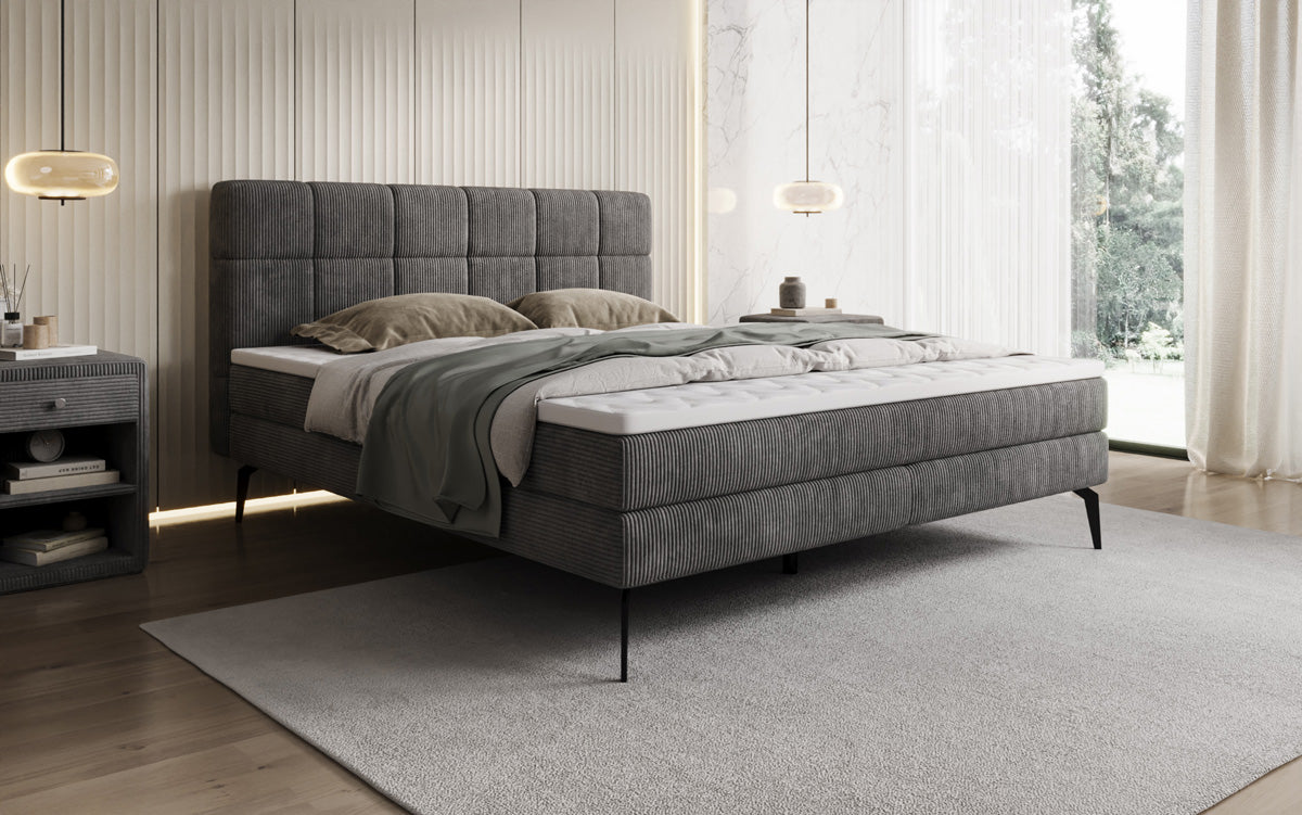 Boxspringbett Vera aus Cord mat héije Féiss