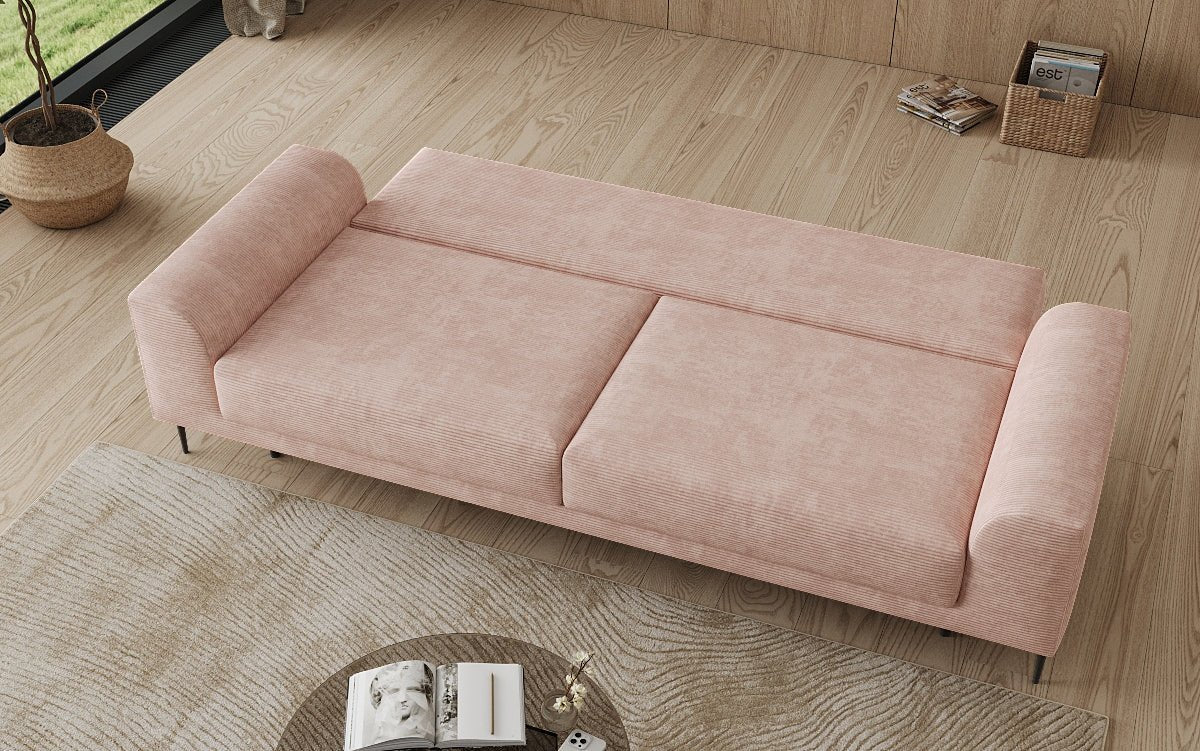 Designer-3-Sëtzer-Sofa Bloom a Cord mat Schloffunktioun a Stauraum