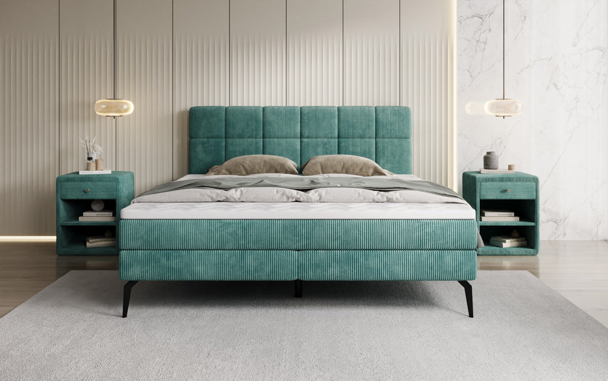 Boxspringbett Vera aus Cord mat héije Féiss