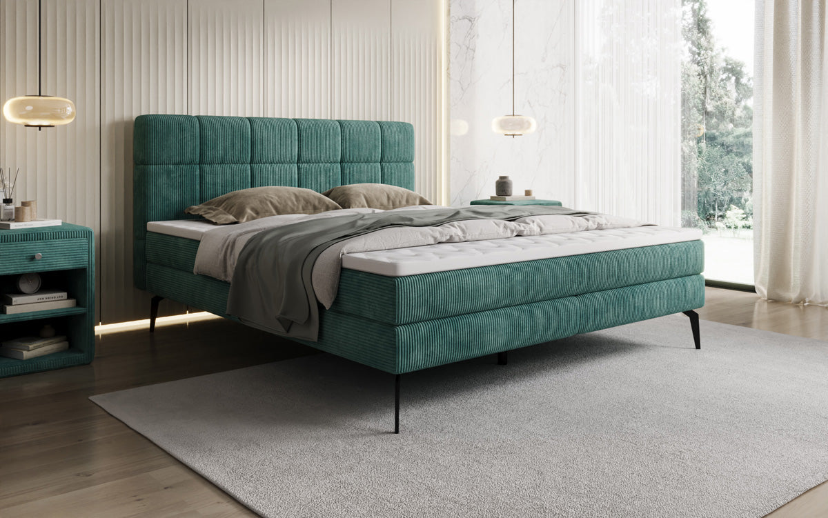 Boxspringbett Vera aus Cord mat héije Féiss
