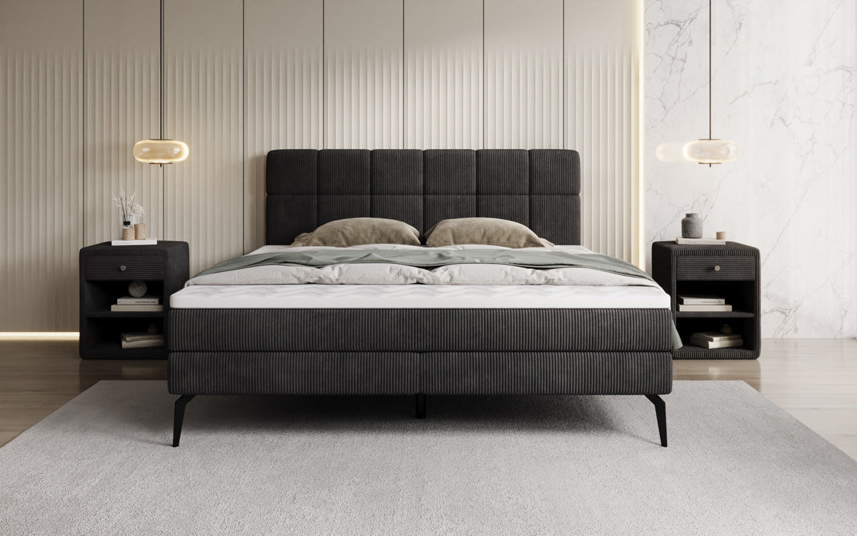 Boxspringbett Vera aus Cord mat héije Féiss