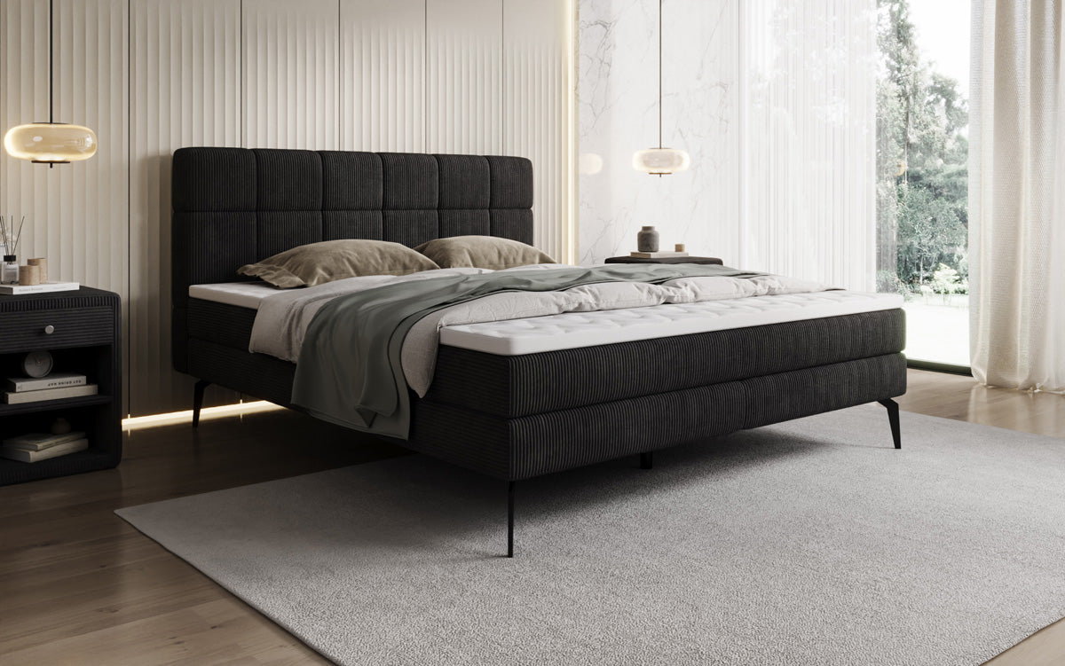 Boxspringbett Vera aus Cord mat héije Féiss