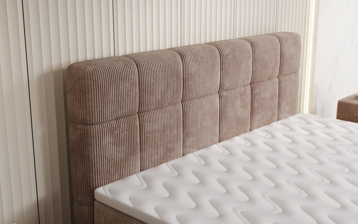 Boxspringbett Vera aus Cord mat héije Féiss