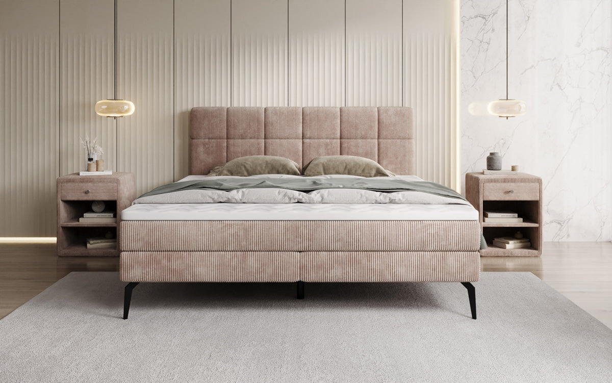 Boxspringbett Vera aus Cord mat héije Féiss