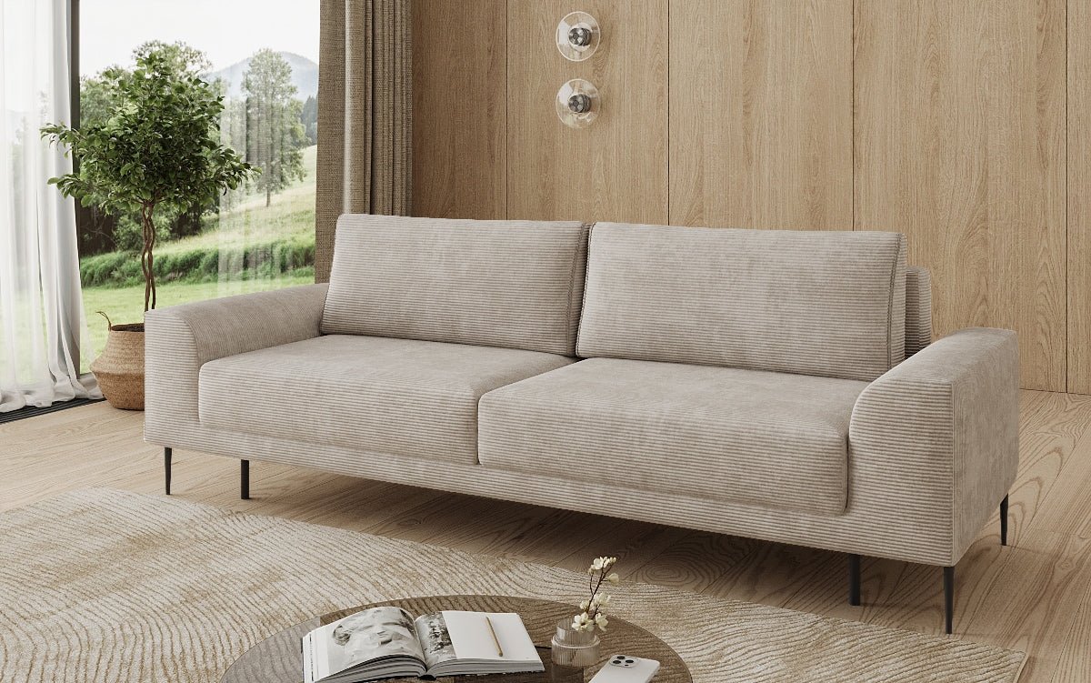 Designer-3-Sëtzer-Sofa Bloom a Cord mat Schloffunktioun a Stauraum