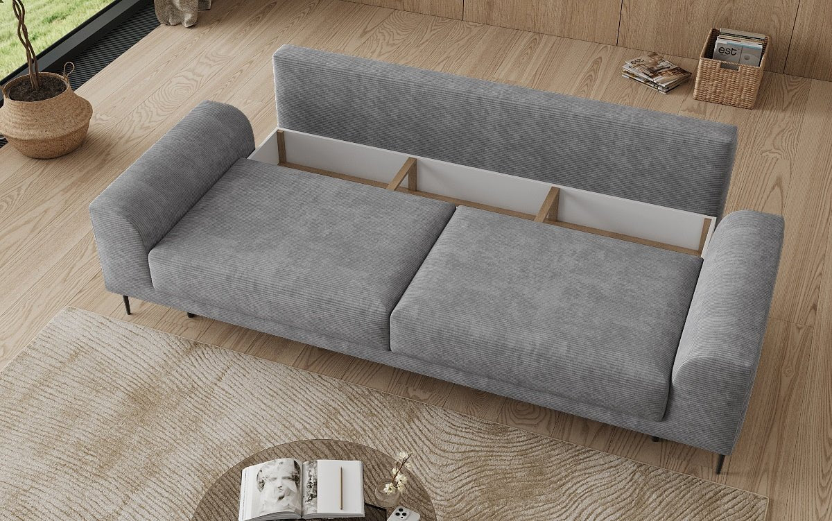Designer-3-Sëtzer-Sofa Bloom a Cord mat Schloffunktioun a Stauraum