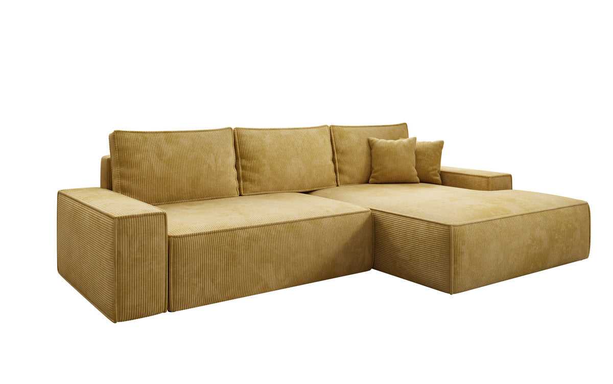 Designer-Ecksofa Verona mat breeder Ottomane mat Schlof- a Klappfunktioun an Cord