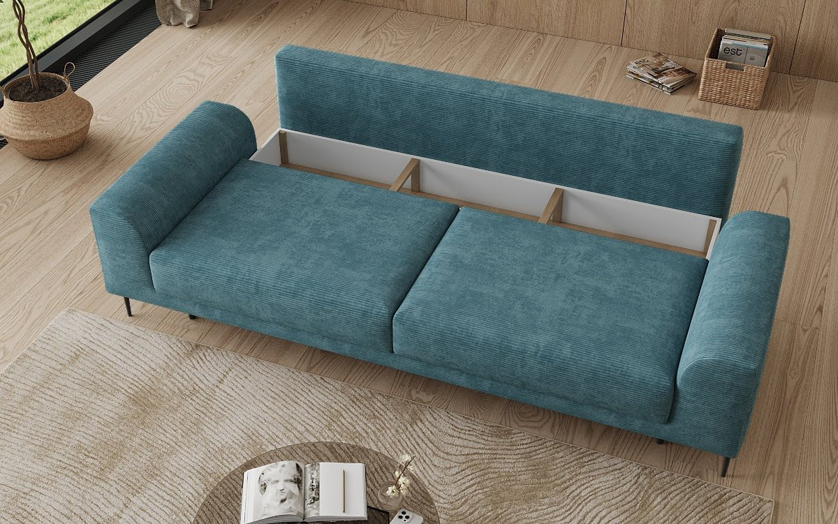 Designer-3-Sëtzer-Sofa Bloom a Cord mat Schloffunktioun a Stauraum