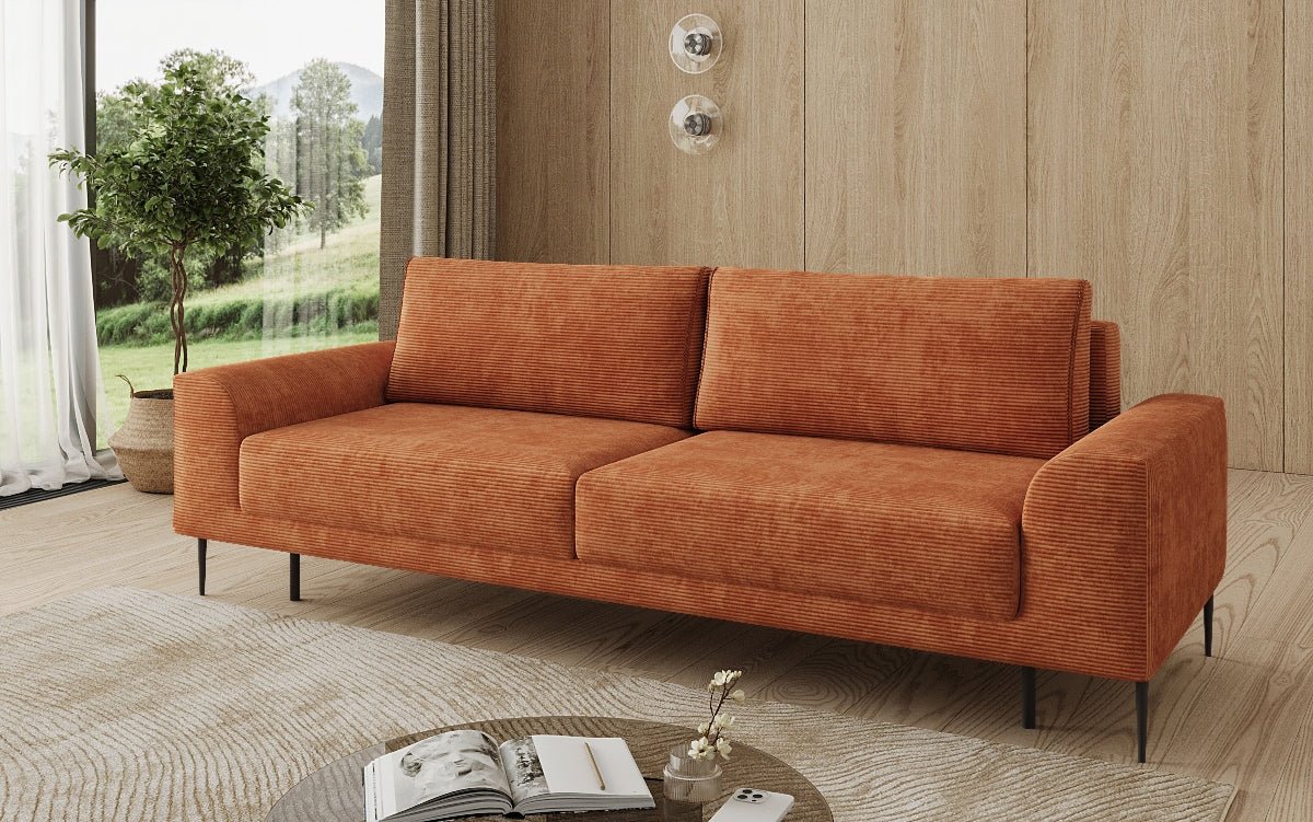 Designer-3-Sëtzer-Sofa Bloom a Cord mat Schloffunktioun a Stauraum