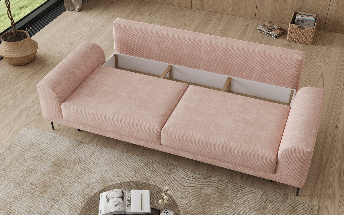 Designer-3-Sëtzer-Sofa Bloom a Cord mat Schloffunktioun a Stauraum