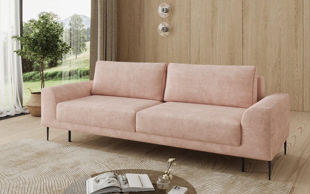 Designer-3-Sëtzer-Sofa Bloom a Cord mat Schloffunktioun a Stauraum