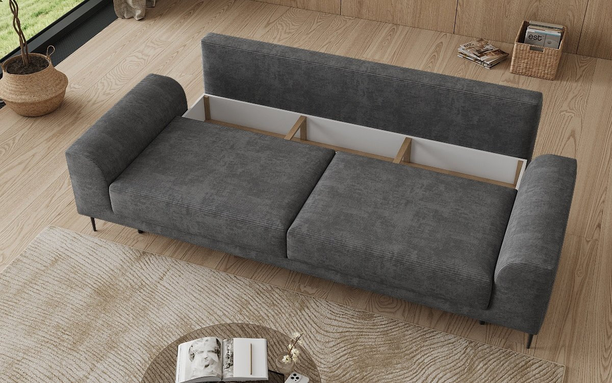 Designer-3-Sëtzer-Sofa Bloom a Cord mat Schloffunktioun a Stauraum