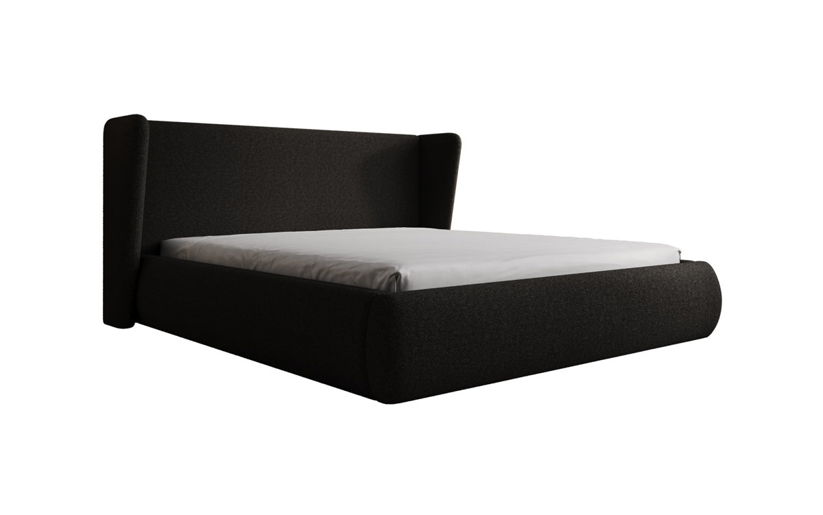 Designer-Polsterbett Rosalie am Teddy-Bouclé mat Stauraum