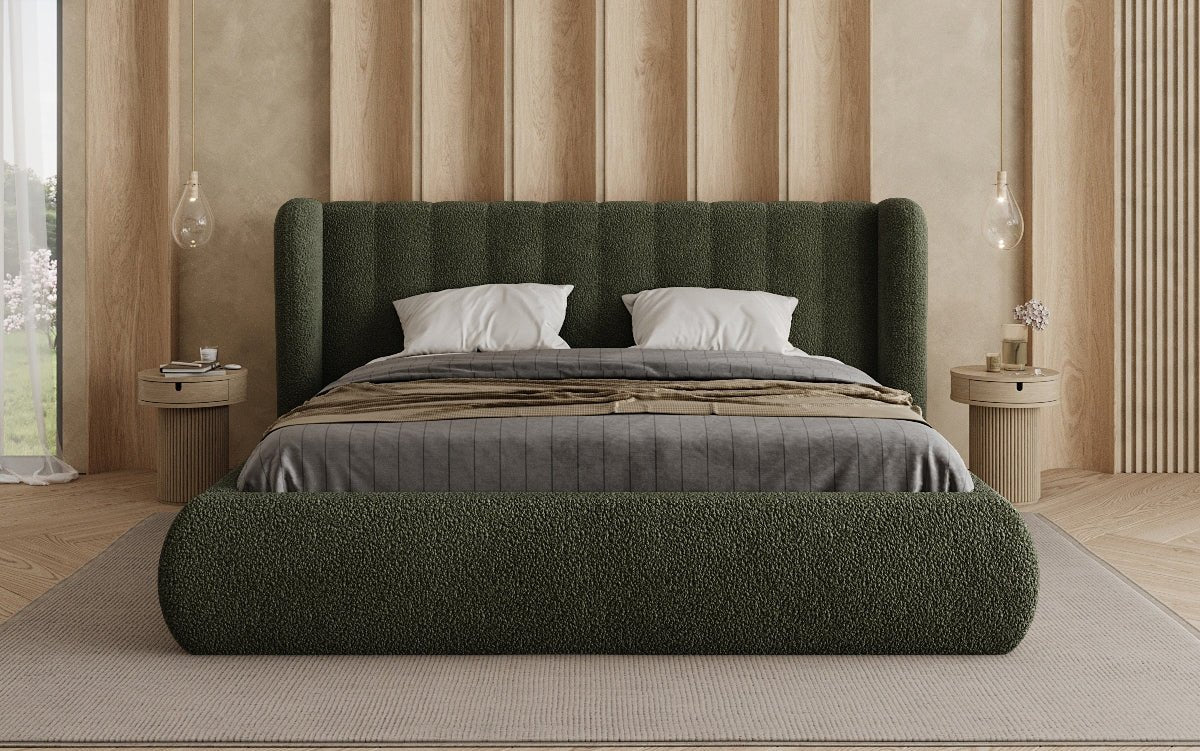 Designer Polsterbett Valentina Bouclé mit Stauraum