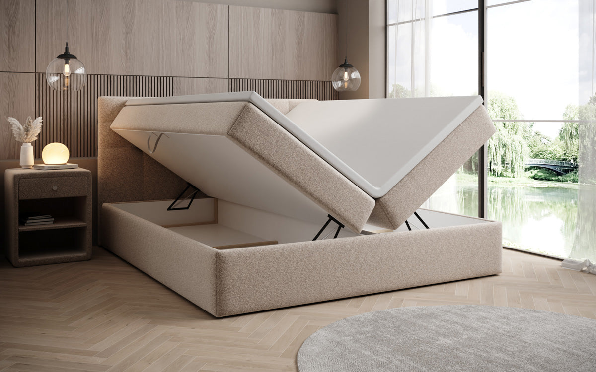 Boxspringbett Lux a Strukturstoff mat Stauplaz