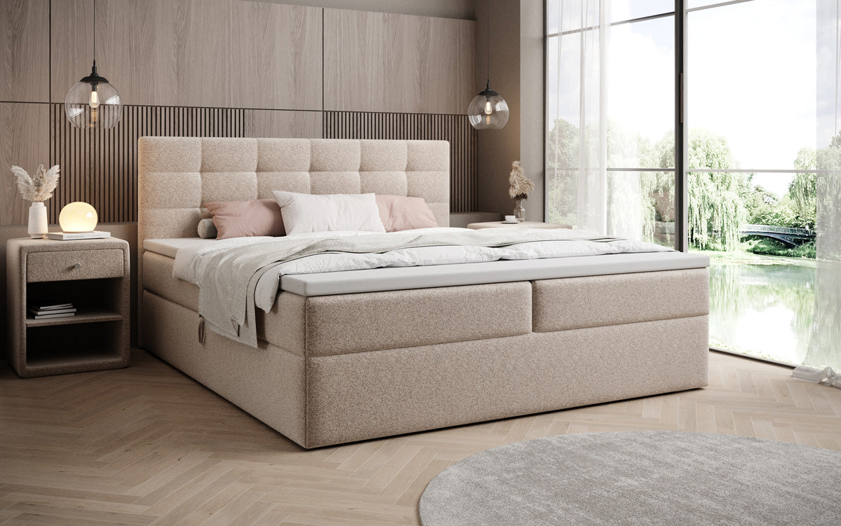 Boxspringbett Lux a Strukturstoff mat Stauplaz