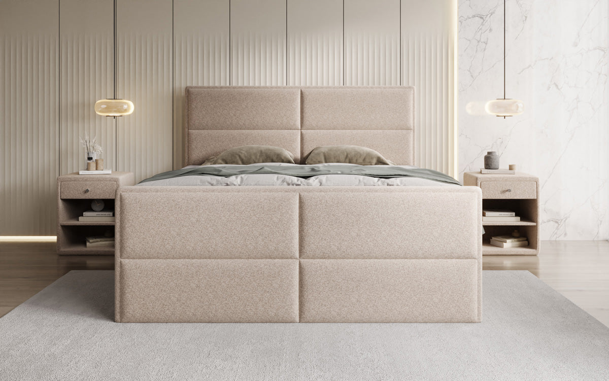 Boxspringbett Viola aus Strukturstoff mat Stauraum