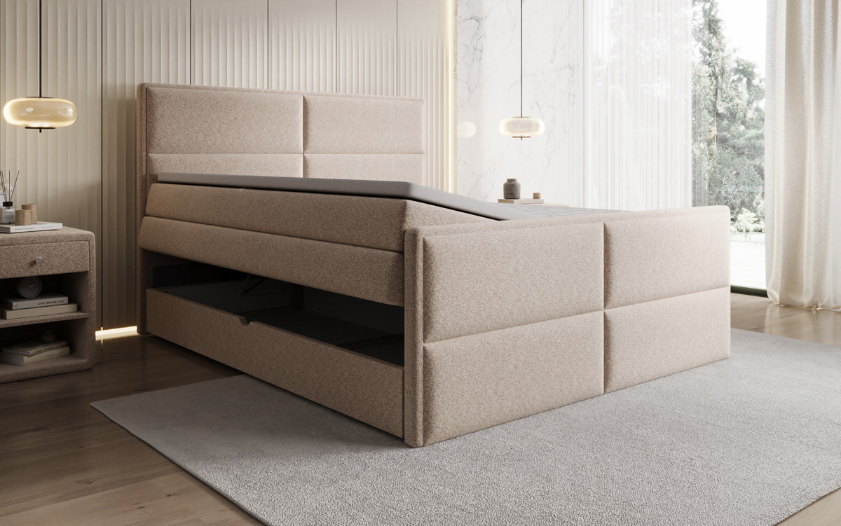 Boxspringbett Viola aus Strukturstoff mat Stauraum