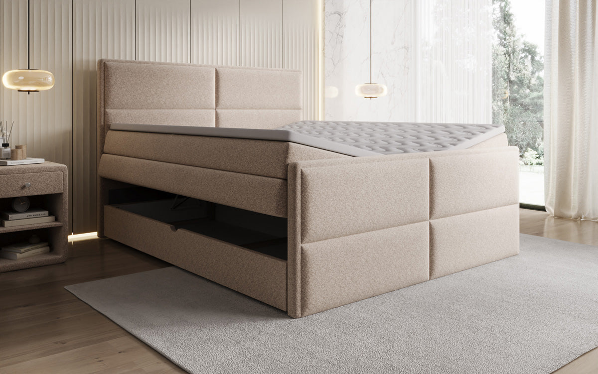 Boxspringbett Viola aus Strukturstoff mat Stauraum